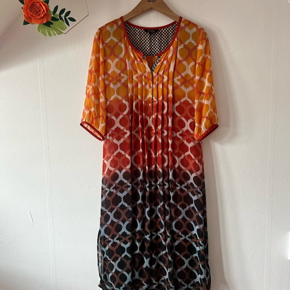EUC Rasa Jaipur kaftan sz S ombré red orange brown slip included sheer Indian
